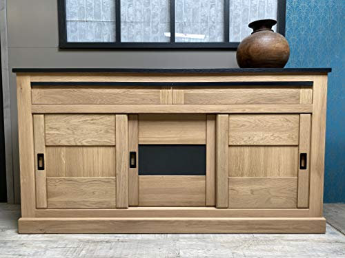 Chalet Sideboard Chest of Drawers Solid Oak 3 Sliding Doors 2 Drawers L1m84
