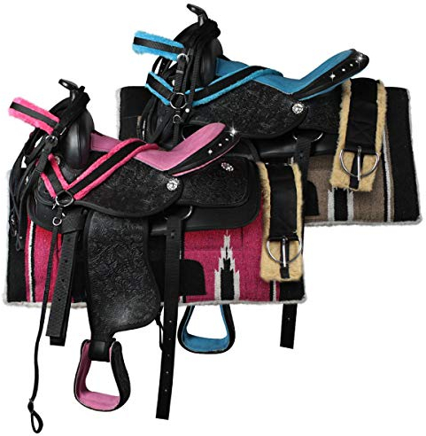 Silver Horse, Westernsattel New Gen aus Synthetischem Material und Kunstleder, Nylonverstärkungen, Sitz und Steigbügel aus Wildleder, Gepolsterte Sattelunterlage, 15 ”= 38 cm (Schwarz und Pink)