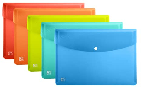 Oxford Dokumententasche A4, transparenter Kunststoff, 5 Farben, 5 Stück, orange,rot,gelb,blau,Grün