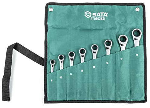 SATA ST09038SJ Ratschen Ringmaulschlüssel, Gabelringschlüssel, Gabelschlüssel, Schraubenschlüssel Set, metrisch 10-19 mm 8 Tlg.