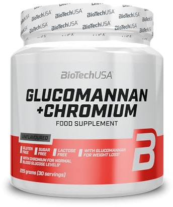 BioTechUSA Glucomannan+Chromium | Suplemento de fibra sin sabor | para la pérdida de peso y el apoyo de azúcar en la sangre | Sin lactosa, sin azúcar y sin gluten, 225 g