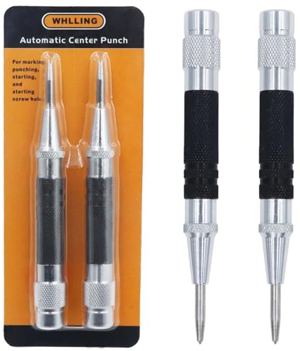 2-Piece Automatic Center Punch, 5 inch Spring Loaded Center Hole Punch with Adjustable Stroke Punch Tool for Metal Wood Glass Plastic, Metal Punch Tool for Woodworking