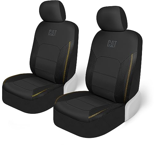 CAT FlexHybrid - Fundas de Asiento de Coche Negras de Poliuretano + Malla Transpirable de Piel sintética Resistente y Malla 3D, 2 Unidades