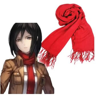 Generico Kraja Foulard Rosso per Costume di Mikasa Ackerman Sciarpa Cosplay per i Fan di Attacco giganti (Rosso)