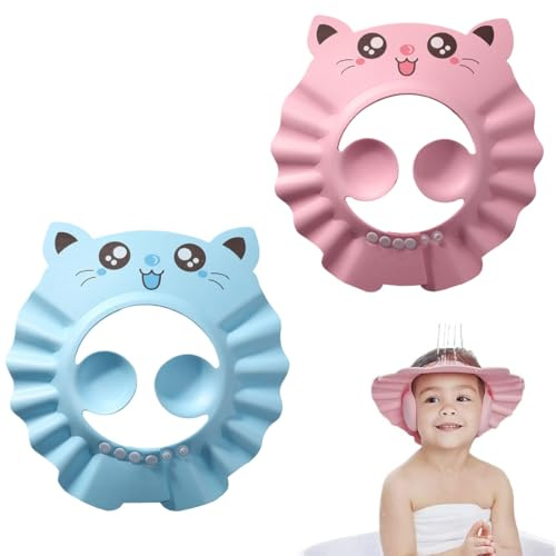 WUMZIRA 2 pcs Cappello Doccia Bambini, Cuffia da Doccia In Morbido Silicone, Cappello con visiera per Doccia Proteggi gli Occhi e le Orecchie, appello da Doccia per Bambini Regolabile