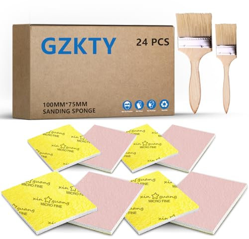 GZKTY 24 Stück Korund Schleifschwämme, P320 bis P2500 Körnung, mit 2 Bürsten, für Holz, Farbe, Modellbau
