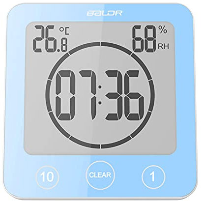 ZONJIE Orologio da bagno – orologio da doccia impermeabile per bagno, timer da doccia digitale, orologio da bagno con ventosa, indicatore di temperatura e umidità, orologio da parete touch (blu)