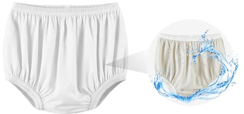 EEOST Adult Diaper Cover for Incontinence Noiseless Leak-Protection Underwear Plastic Pants Over Diapers Waterproof Rubber Pants (White, L(Men Size))