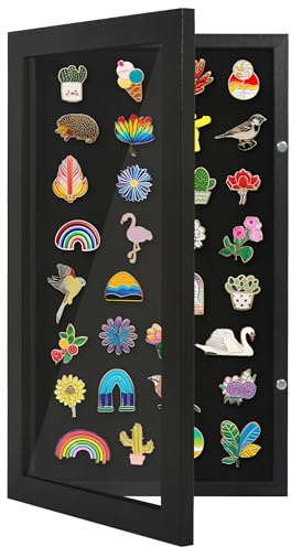 Americanflat 15x8.5 Pin Display Case - Ideal for Enamel Pins, Medals, Jewelry, Memorabilia - Silhouette Collection - Black Pin Collection Display with Shatter-Resistant Glass for Wall Decor