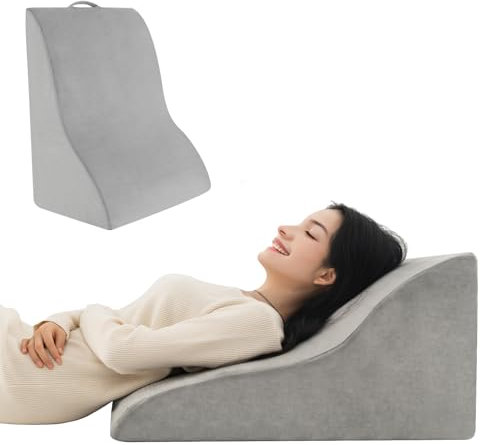 COSTWAY Almohada de Lectura, Cojin Lectura Cama, Funda Lavable, Almohada de Cuña Triangular para los Embarazos, Ronquidos, Reflujo Ácido, Gris