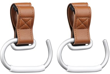 Vihir Gancho para cochecito de bebé, para bolsos, gancho para cochecito grande, universal, accesorios para cochecito, cuero PU+aleación de aluminio+funda protectora antideslizante de silicona
