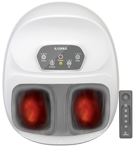 CuPiLo Foot Massager with Heat, FSA Eligible HSA Upgraded Full Feet Shiatsu Massage for Neuropathy, Remote Control Multi-Level Settings for Plantar Fasciitis, Birthday Day Gifts for Women Men(White)