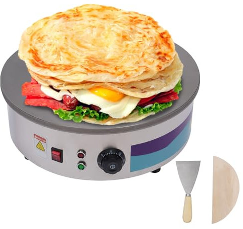 3000 W Crêpière Ø 45 cm, crêpière avec épandeur et spatule, température réglable, crêpière, crêpière, palatham, fer, argent