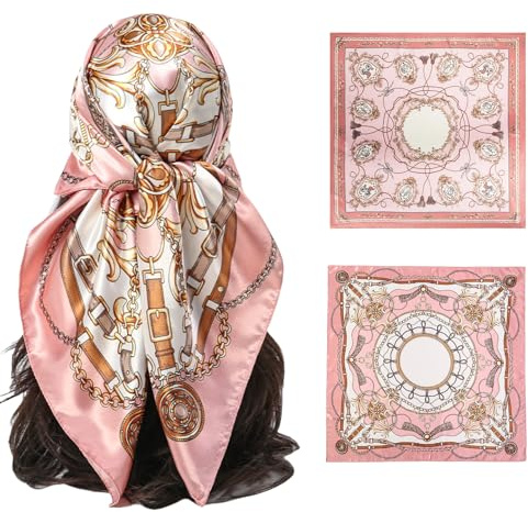FloralGrace 2 pezzi foulard di seta rosa donna, bandana, sciarpa donna, foulard di seta estivo, foulard per donne, foulard in raso, foulard grafico, elegante foulard da collo