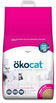 ökocat Super Soft Wood Clumping Cat Litter, Unscented, 15.8 pounds - Natural Ingredients, Stops Odor, Clumps Solid, 99% Dust Free, Great for All Cats, Sensitive Paws, Kittens