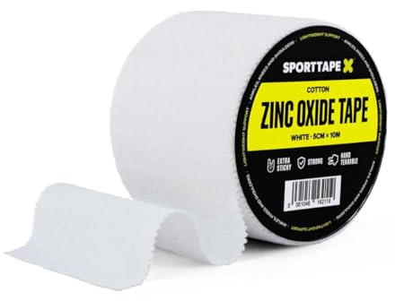 SPORTTAPE Zinc Oxide Tape - 5cm x 10m | White Sports Strapping Tape | Shoulder and Knee Tape for Stability, Blister Prevention for Foot | Boxing, Rugby & Football Athletic Tape for Sports Injury