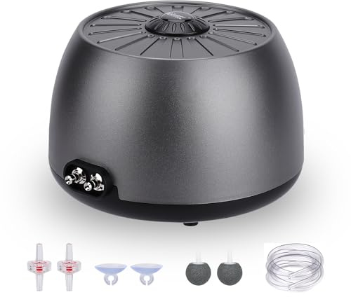 hygger Aquarium Air Pump Quiet <35 dB Fish Tank Air Pump 720 L/H with 2 Outlets, 8W Adjustable Aquarium Oxygen Aerator with Air Stone Accessories for Tank Up to 757L