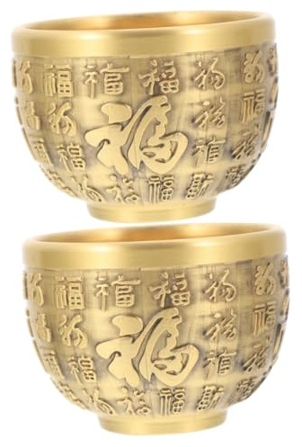 Holibanna 2 Piezas Tazón de Fortuna de Latón Feng Shui Decoración de Mesa para Hogar y Oficina Adorno de y Prosperidad Tazón de Compacto y Duradero