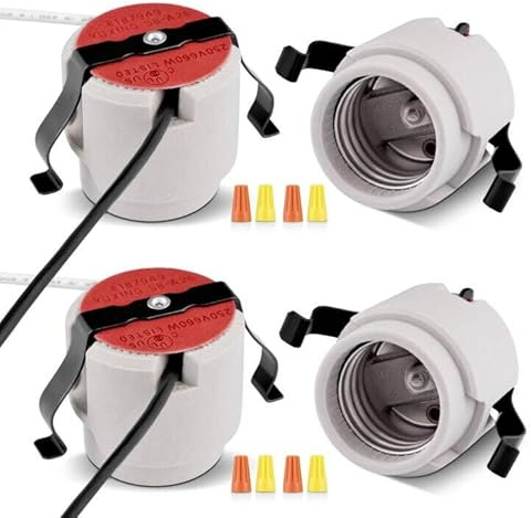 E26 Light Socket, Snap-in Bulb Socket, E26 Standard Medium Screw lamp Holder, Embedded Porcelain lamp Base for Recessed Can Light, UL Listed (4)