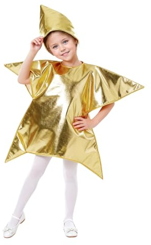POIUIYQA Disfraz Estrella Navidad para niños y niñas, Traje en Color Dorado, Belén, Pesebre, Navidad, Funciones Escolares, Fiestas Navideñas