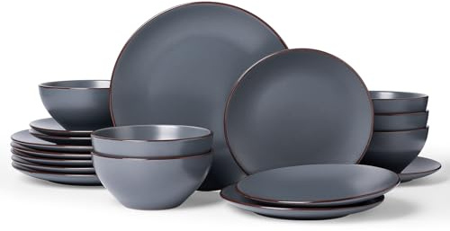 Richmount Venus Plates and Bowls Sets, Speckled 18-Piece Plate Set, Stoneware Dinner Set for 6 with Dinner Plates, Dessert Plates, Cereal Bowls, Microwave & Dishwasher Safe, Charcoal Gray