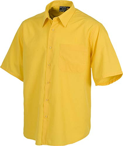 WORKTEAM Camisa de Manga Corta con Cuello Clásico, Botones y Bolsillo de Pecho, Tejido Ligero. Hombre
