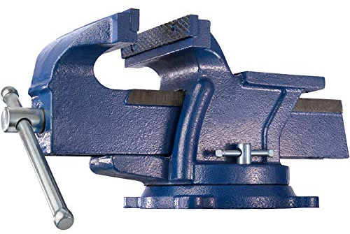tectake® Bench Vice with a Solid Cast Iron Body, Table Vice with 360° Swivel Base, Interchangeable Clamping Jaws & Included Anvil, Mountable Work Bench Vice for Workshop & Garage - 165 mm Span