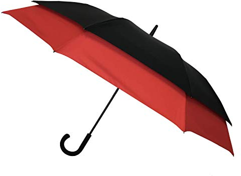 SMATI Golfschirm Double Extension - Ultra windstabil; Durchmesser=128cm ist gleich einem Golfschirm; automatische Öffnung; Regenschirm für zwei Personen; Regenschirm für Herren; Farbe SCHWARZ/ROT.