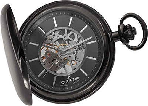 Dugena Herren-Taschenuhr 4460978-1, Savonette, Handaufzug, skelettiert, Schwarz, Edelstahlgehäuse, mit Mineralglas und Indexe, 51 mm