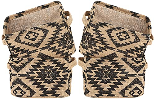 LessMo 4 Pack Storage Baskets, Collapsible Mini Storage Boxes, Canvas Fabric Waterproof Storage Bins made from Cotton and Linen, for Toys, Bathroom, Closets, Playroom (KALEIDOSCOPE, Thin/waterproof)