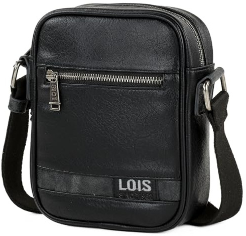 Lois - Borsa A Tracolla Uomo In Pelle Compatta - Design Elegante E Funzionale Per Ogni Giorno - Borsello Uomo Tracolla Pelle Con Tasche Multiple - Tracolla Uomo Piccola Da Viaggio E Lavoro, Nero