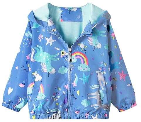 JinBei Flickjacka barn huvjackor baby vattentät vindjacka dragkedja vindtät långärmad småbarn kappa kappa kappa solskydd anti-dimma ytterkläder regnrock tecknade kläder mjuk lätt och tunn present 1-7 år, Blå-enhörning, 2-3 År