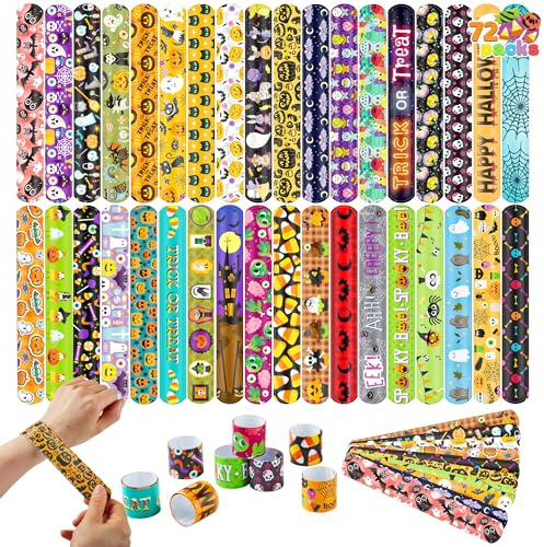JOYIN 72 Piezas Pulseras Slap de Halloween, Pulseras Bofetada Niña, Detalles Halloween Niños, Regalos Cumpleaños Niños Colegio, 72 Slap Bracelets (36 Diseño Diferente), Artículos de Fiesta