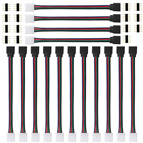 HUAZIZ Conector Tira LED RGB 5050, LED Strip Connector, 4 pines Conector Rápido Cinta, LED Cable Banda, Cable de extensión de tira LED RGB de 4 clavijas (15 piezas)