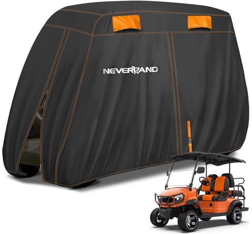 NEVERLAND Golf Cart Cover 4 Passenger, Heavy Duty 420D Golf Cart Covers, Waterproof Club Car Golf Cart Cover with Zipper Doors Compatible with EZGO Yamaha Club Car 4 Seat (Up to 115 Inch)