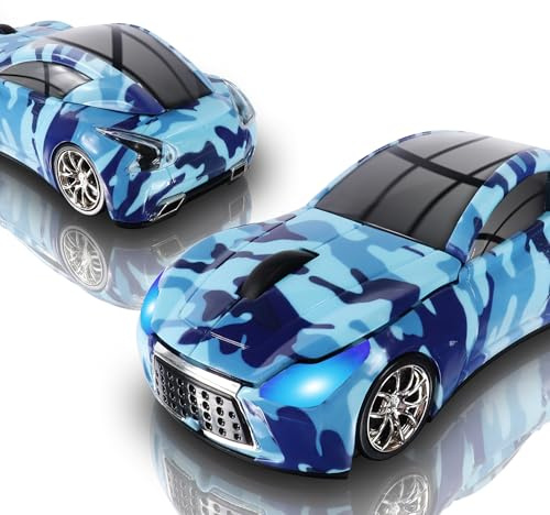 elec Space Wireless Car Mouse with LED Headlights, 2.4G Unique Car Mouse for Kids, 1600 DPI Cute Gaming Mouse for Laptop PC Computer - Navy Blue