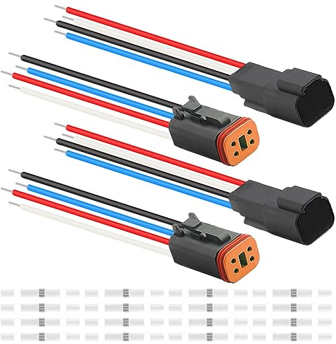 Xiatiaosann 2 Pezzi Auto Impermeabile Serie DT Connettore Cavo Elettrico per Deutsch 4 Pin 16 AWG Cavo Maschio e Femmina per Auto/Camion/Barca Barra Luminosa LED con Guaina Termoretraibile