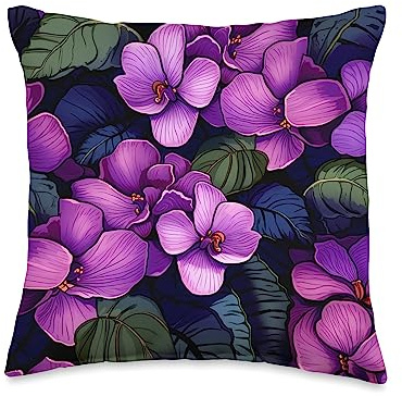 African Violet Houseplant Decor Lovers Pattern Houseplant African Violet Throw Pillow, 16x16, Multicolor
