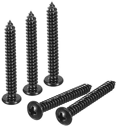 sourcing map 5mm x 40mm Phillips Pan Head Self-tapping Screw, 50pcs - 304 Stainless Steel Round Head Wood Screw Full Thread (Black)
