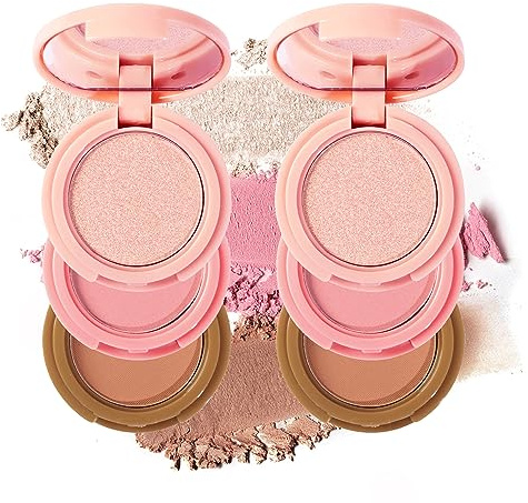 Joyeee Kit de Colorete e Iluminador Facial, Profesional Paleta de Contorno e Resaltado Rubor 3 en 1, Brillante Larga Duración, Portátil, Multifuncional Paleta de Polvos Compactos de Maquillaje, 2PCS#2