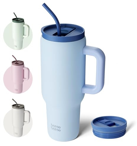BOTTLE BOTTLE 40 oz Tumbler with Handle and Straw,Stainless Steel Vacuum Travel Mug,Car Cup with Straw, Stainless Steel Vacuum Water Bottle for Gifts Party Office Coffee (Blue)