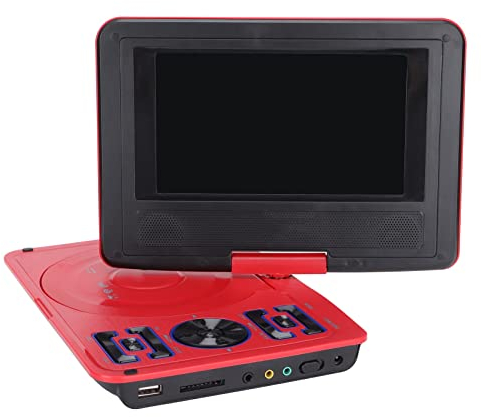 Tragbarer DVD-Player mit Großem Schwenkbarem Bildschirm, 806 Mobiler DVD-Player, 1500 MAh, Wiederaufladbar, Unterstützt Synchronisierung von TV/SD-Karte/USB/Region (Rot)