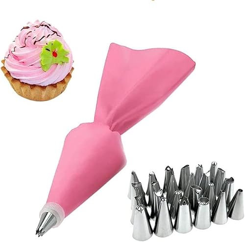 Punte per tubazioni 26 pz/set Punte per sacchetti di pasticceria in silicone Ugelli per tubazioni per torte Sacchetti per pasticceria riutilizzabili + 24 Set di ugelli Kit di ugelli per tubazioni