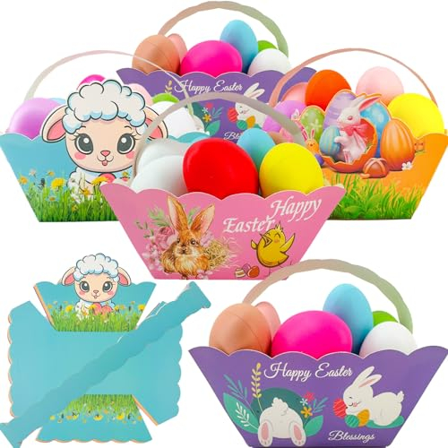 BOOSHMall 12 Stück Osterkörbchen, Osterkorb kinder mit henkel, Papier Osterkörbe zum Befüllen, Ostergeschenke für Kinder, DIY Osterdeko