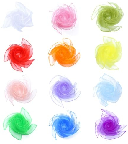 12 Stück Jongliertücher, Chiffontücher für Tanzen, Jonglieren, Sensorisches, Tanztücher, 60x60cm Kindergarten Kindershow & Erwachsene Performance Tanztücher Schals