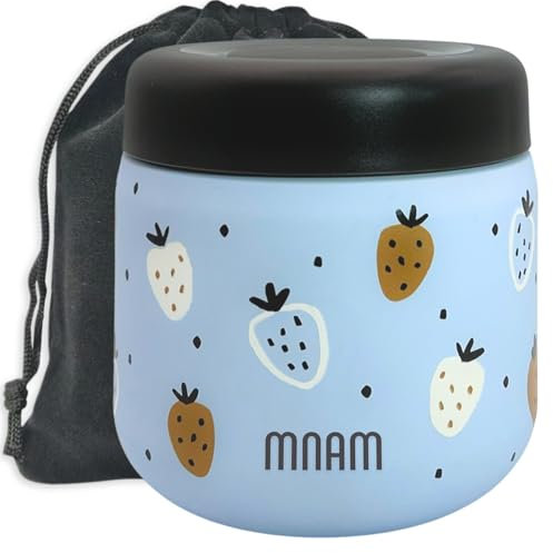 mnam Termo Comida Bebe 400 ML - Termo Bebe para Solidos Comida Caliente - Papillero Aislante de Acero Inoxidable y Funda con Cierre Hermético - Food Thermy - Fiambrera Térmica Infantil