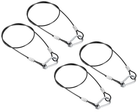 PATIKIL Stainless Steel Safety Cable 27.6/70cm, 4Pack 3mm Flexible Security Wire Rope Lock Double Loops with Hook for Stage Lighting Luggage, Black