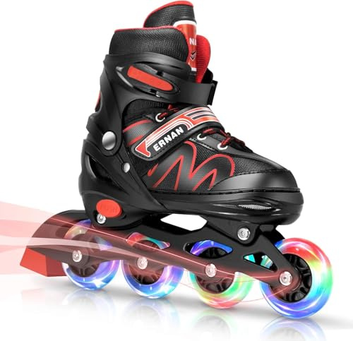 ERNAN Patines en línea Ajustables para niños y niñas con Ruedas de iluminación, para Principiantes y Jóvenes Patines de Ruedas para Niños Grandes en Exteriores e Interiores (Red, S)