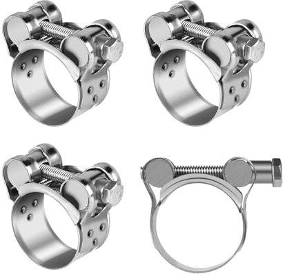 EFUTURETIME 4pcs Colliers de Serrage à Boulon de 26-28 mm en Inox 304, 18 mm de Large, T-collier de Serrage à Vis, Collier Durite pour Tuyau d'Échappement Moto, Tuyaux et Tubes