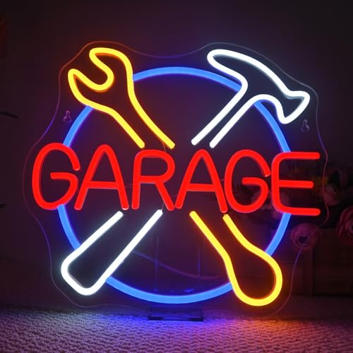 Wanxing Garage Neon Schild, Strumenti di manutenzione LED con USB, Chiave a brugola Neon Sign Dimmabile, Pannelli luminosi a parete per la decorazione della officina, Riparazione auto, Installazione